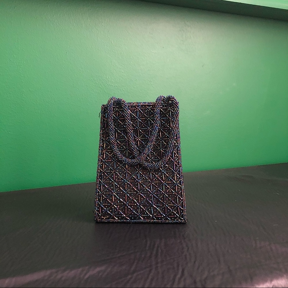 Multi-color, beaded tiny hand bag purse
